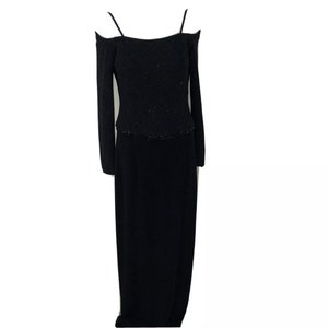 Vintage 80s Scott McClintock Off Shoulder Sparkly Fitted Top Gothic Long Dress 6