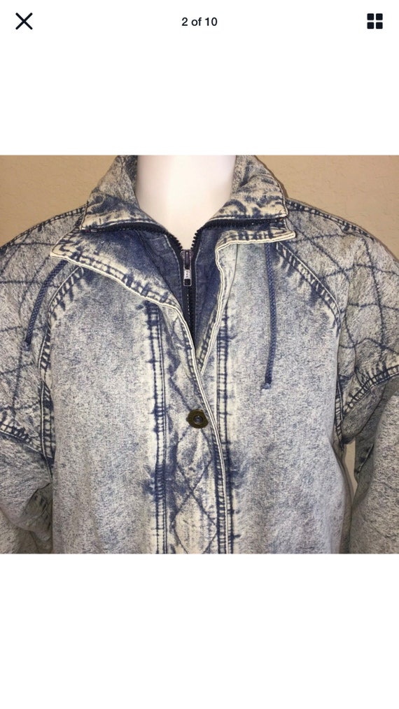 Men Vintage 80s Blue Acid Wash Jean Jacket Quilte… - image 2
