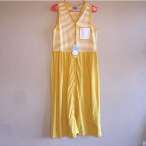 NEW NWT Vintage 80&#39;s Yellow White Striped Sleeveless Button Front Dress M