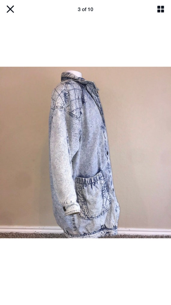 Men Vintage 80s Blue Acid Wash Jean Jacket Quilte… - image 4