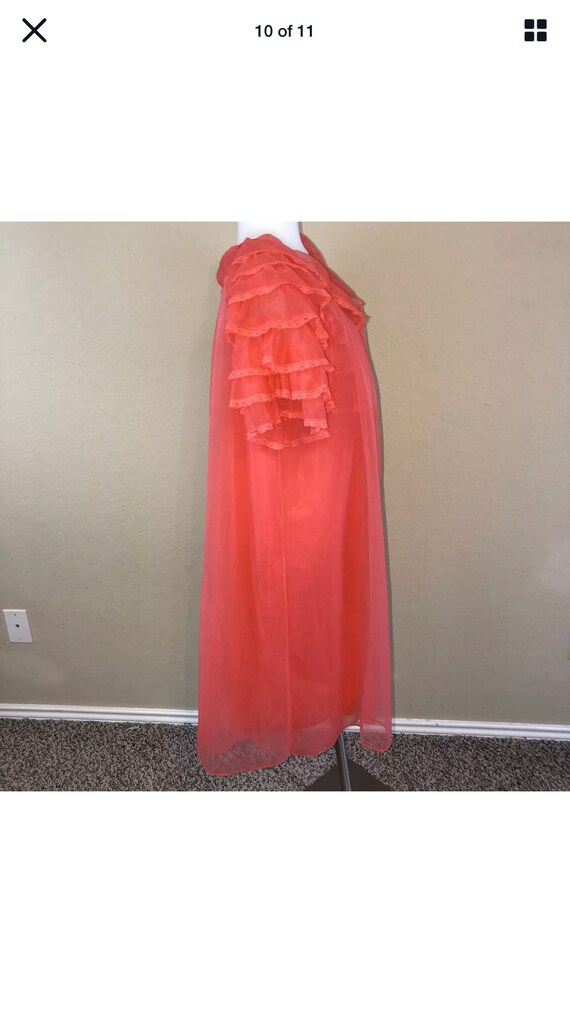 Women Vintage 60s 70s Coral Nylon Night Gown Tier… - image 10