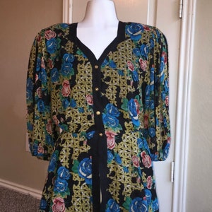 Vintage 80&#39;s Limited Edition Diane Freis Silk Beaded Peplum Style Floral Blouse