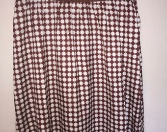 Vintage LL Bean 100% Silk Brown Cream Checkered Diamond Print Work Career Skirt