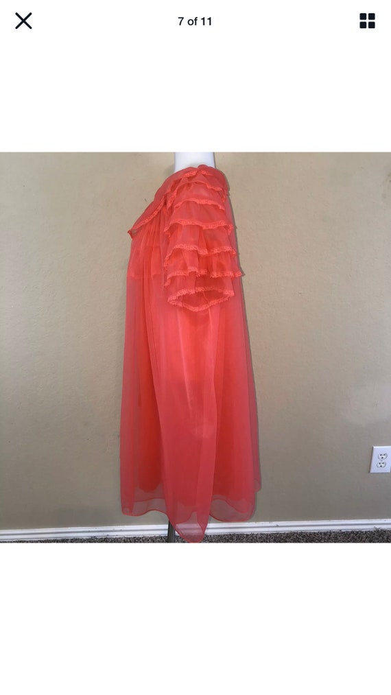 Women Vintage 60s 70s Coral Nylon Night Gown Tier… - image 7