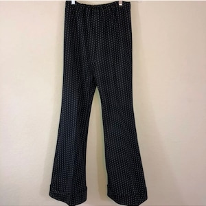 Womens Vintage 60's 70's High Elastic Waist Cuffed Black Bell Bottom Flare Pants image 1