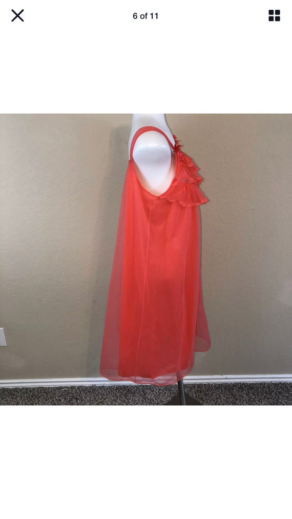 Women Vintage 60s 70s Coral Nylon Night Gown Tier… - image 6