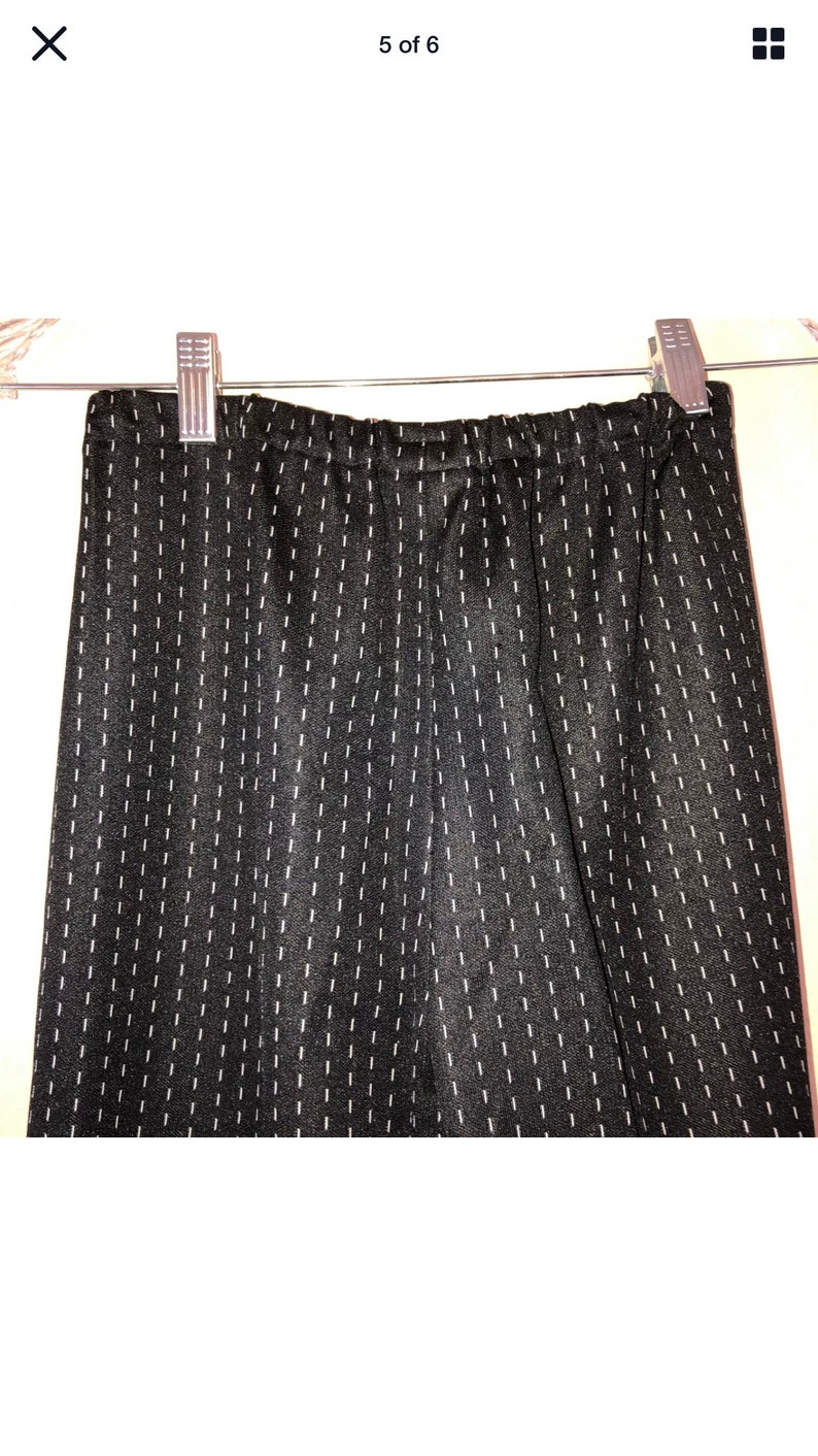 Womens Vintage 60's 70's High Elastic Waist Cuffed Black Bell Bottom Flare Pants image 5