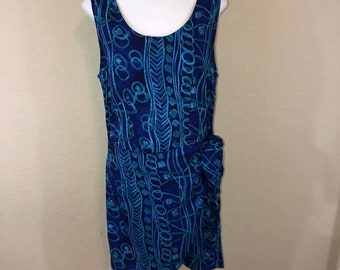 Vintage 80s 90s All That Jazz Blue Teal Turquoise Wrap Front Sleeveless Dress