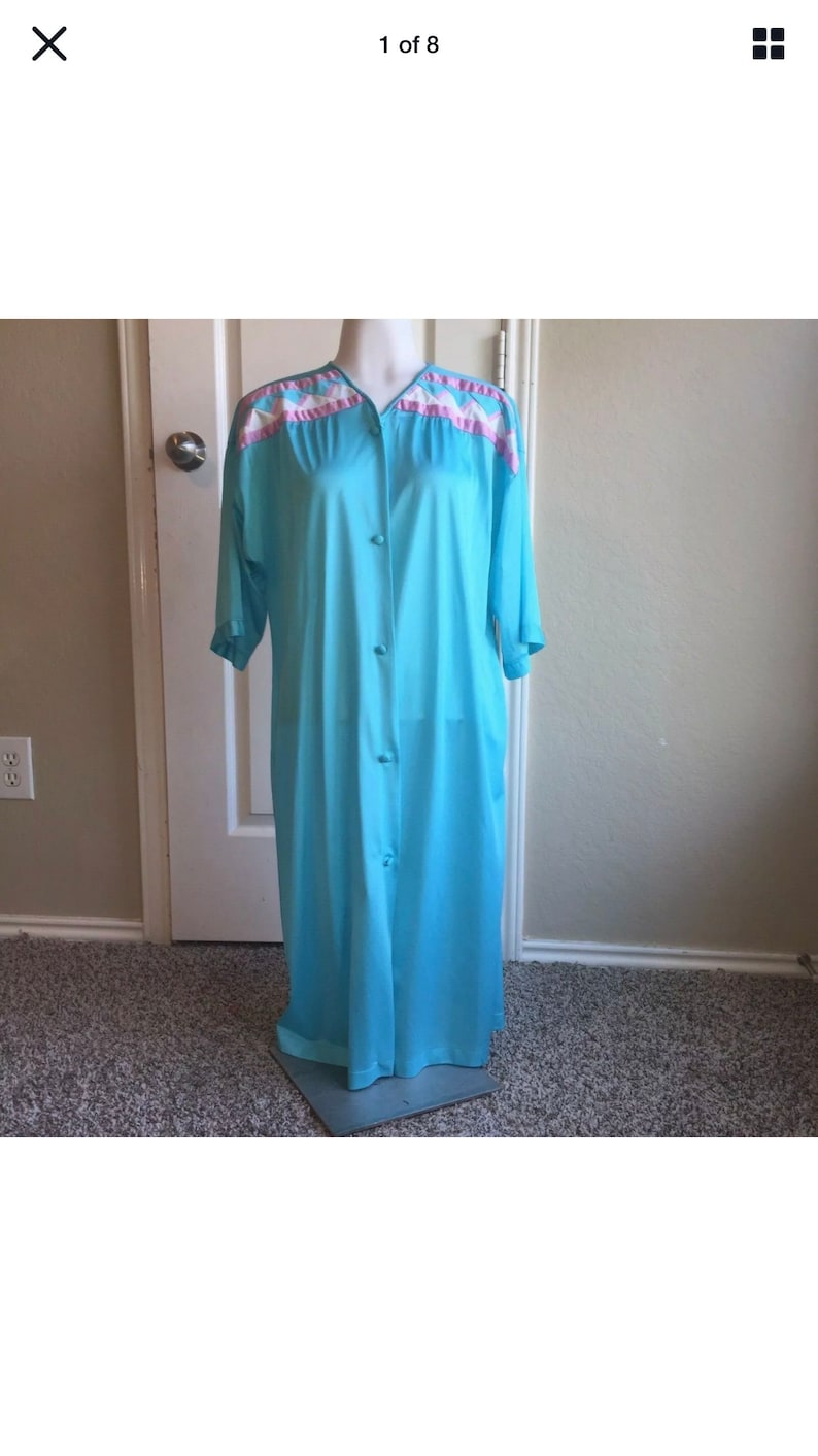 Vintage 60/'s Henson Kickernick Teal Aqua with Pink and White Geo Print Robe