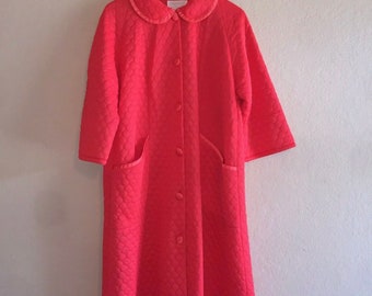 Vintage 60's 70's Gossard Artemis Red Quilted Button Front Robe Front Pockets 12