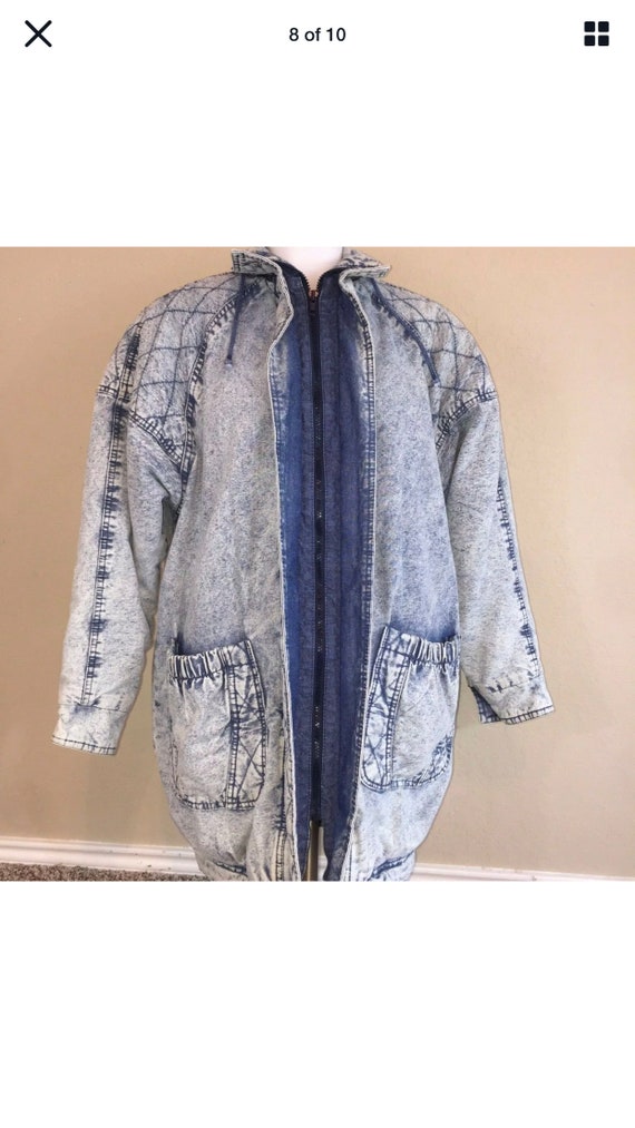 Men Vintage 80s Blue Acid Wash Jean Jacket Quilte… - image 7
