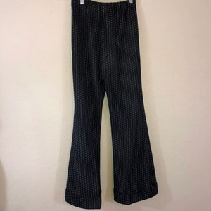 Womens Vintage 60's 70's High Elastic Waist Cuffed Black Bell Bottom Flare Pants image 6