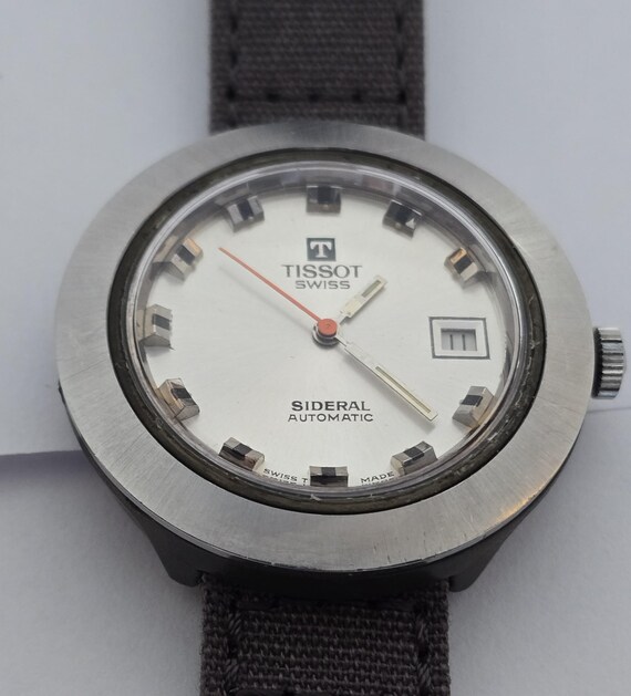 Montre Vintage Tissot Sidéral Automatique - Boîtier Plastique Gris, Cadran Beige, Fonctionne Parfaitement