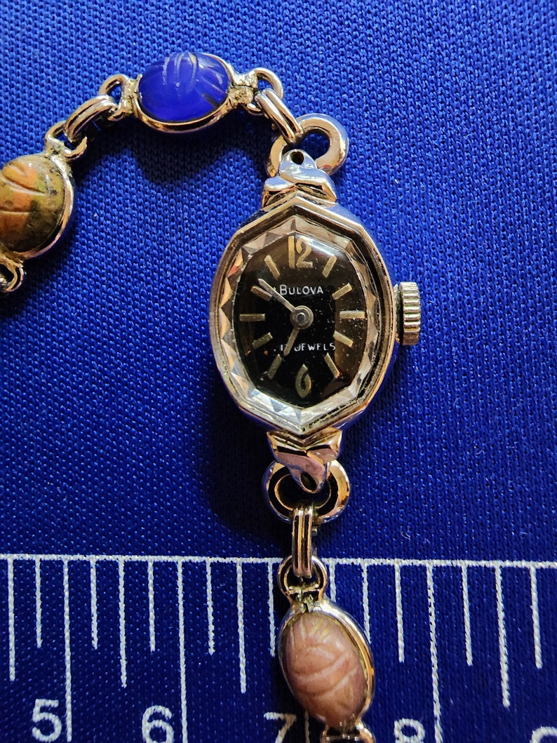 Ladies Bulova Black Dial Manual Winder With a Scarab Bracelet Etsy