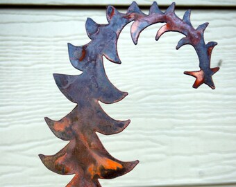 Leaning Tree 13"x8" made of 14ga rusted steel with a 3"x6" base MADE in Pioneer, Ca USA