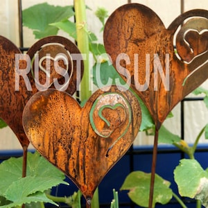 Rusted Metal Heart Garden Stakes - Set of Three