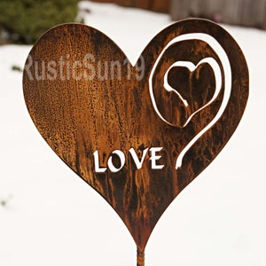 Personalized Rusted Metal Heart Garden Stake - Handmade in USA