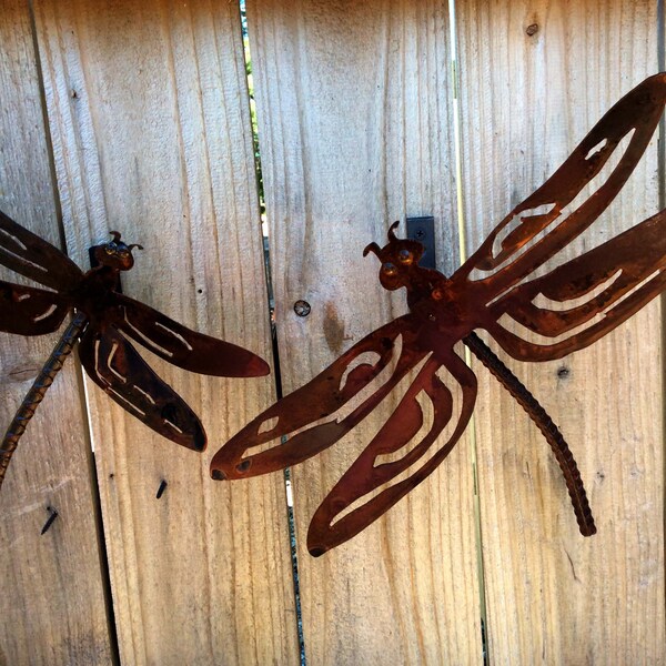 READY to ship Dragonfly set small and large both have custom bracket to hang, great for the garden or home Made  in Pioneer, Ca USA