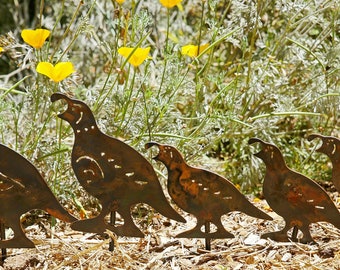 Rusted Quail Family of five for the Garden made from 14ga steel MADE in Pioneer, Ca USA