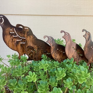 Rusted Steel Quail Family Garden Art - Metal Bird Sculpture