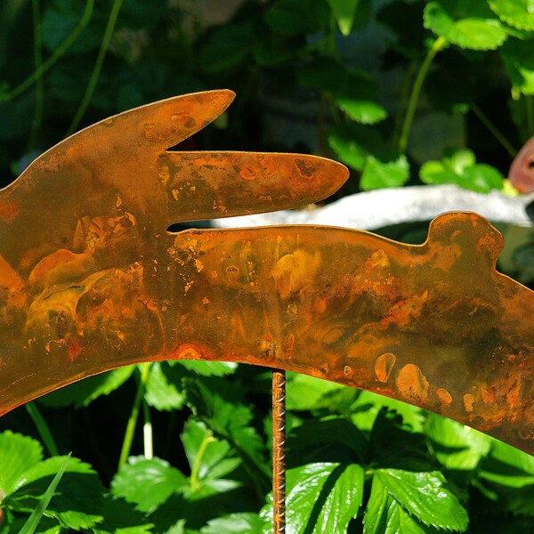 Rusted Leaping Metal Rabbit Garden Art with 24" stake. MADE in Pioneer, Ca USA