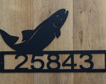 For the Fisherman or Cabin in the Pines fish house number plaque. 9 1/2" tall and 16 1/2" wide 14ga steel painted flat black