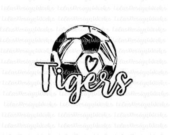 タイガース サッカー、png、jpg、eps、svg、dxf、クリップアート、昇華、シルエット カメオ、クリカット デザイン スペース、ブラザー スキャン カット ファイル
