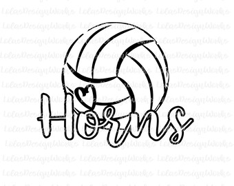 ホーンバレーボールアートワーク、png、jpg、eps、svg、dxf、クリップアート、昇華、シルエットカメオ、クリカットデザインスペース、ブラザースキャンカットファイル