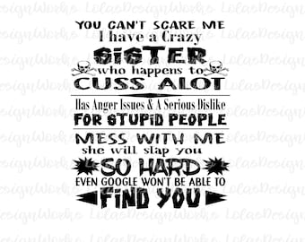 Crazy Sister svg, eps, dxf, studio3, png, jpg, clipart, Sublimation, Silhouette Cameo, Cricut Design Space, Brother Scan Cut Files