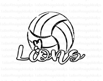 ライオンズバレーボールアートワーク、png、jpg、eps、svg、dxf、クリップアート、昇華、シルエットカメオ、クリカットデザインスペース、ブラザースキャンカットファイル