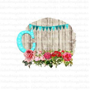 Carta C con Marco de Barnwood y Banner ,png, jpg, imágenes prediseñadas, Sublimación, Cameo de silueta, Cricut Design Space, Brother Scan Cut Files