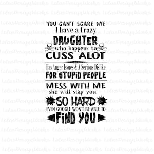 Verrückte Tochter Svg, Eps, Dxf, Studio3, Png, Jpg, Clipart, Sublimation, Silhouette Cameo, Cricut Design Space, Bruder Scan geschnitten Dateien