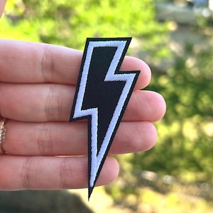 Parche termoadhesivo de rayo en blanco y negro - Mini aplique de cómic de superhéroes