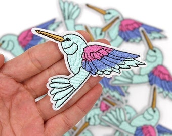 Hummingbird - Bird - W/Lavender Neck - Embroidered Iron On Applique