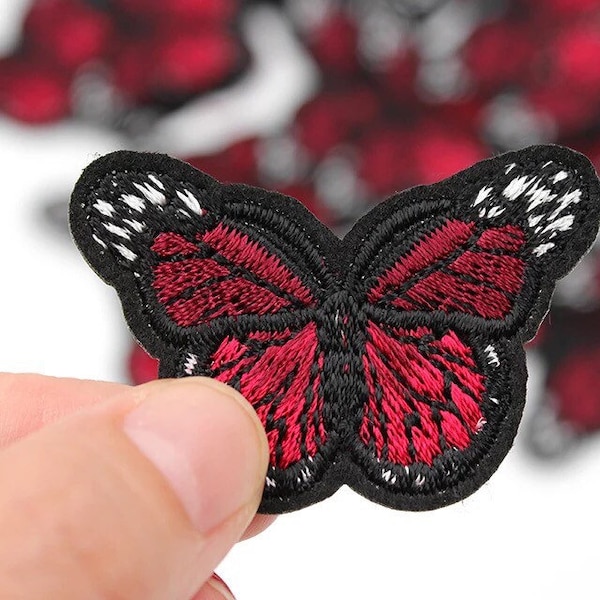Dark Red Butterfly Iron On Patch | VSCO Butterfly Applique | Butterfly Patches for Backpacks and Clothing