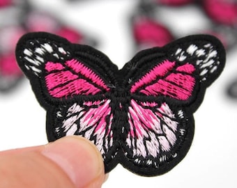 Pink Butterfly Iron On Patch: Embroidered Nature Applique