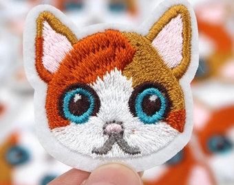 Orange Tabby Cat Face Iron On Patch: Kitten Appliqué