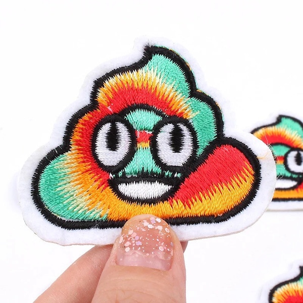 Poo Emoji Iron On Patch - Poop Emoji Patch - VSCO Emoji Patch - Novelty Poop Patch - Prank Patch - Tie Dye Emoji Patch for Jackets