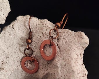 Copper Chain Washer Earrings | Rustic Industrial Medieval Boho Steampunk Jewelry | Mixed Metal Look, Earthy Drop Earrings Unisex