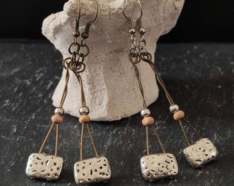 Rustic Viking Warrior Earrings – Mixed Metal and Wood Medieval Dangles