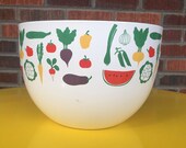 Kaj Franck Vintage Enameled Bowl, decorated with vegetable motif, MCM Arabia Finel Enameled Bowl, made in Finland