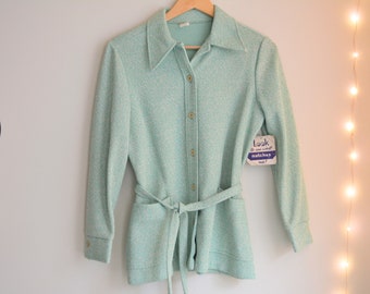 70s Green Jacket Disco Collar with Belt | New with Tags