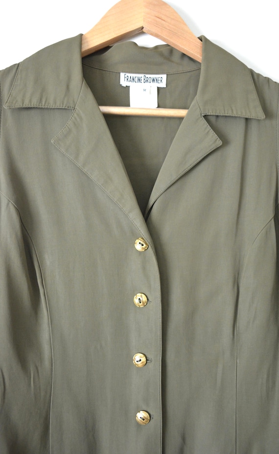 Vintage Green Button Down Military Top | Francine… - image 4