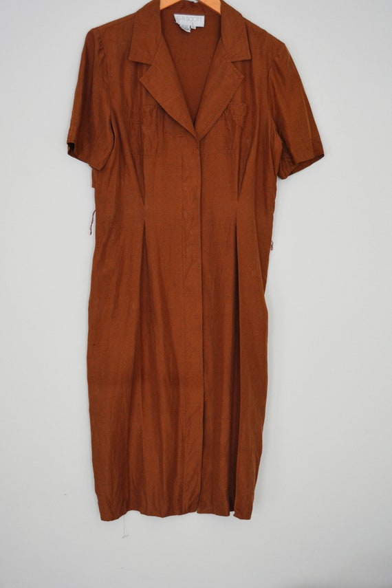 Vintage 80s Pure Silk Brown Dress | G.B. Scott