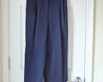 Vintage Navy Blue 90s Wool Pleated Trousers | Bernard Holtzman