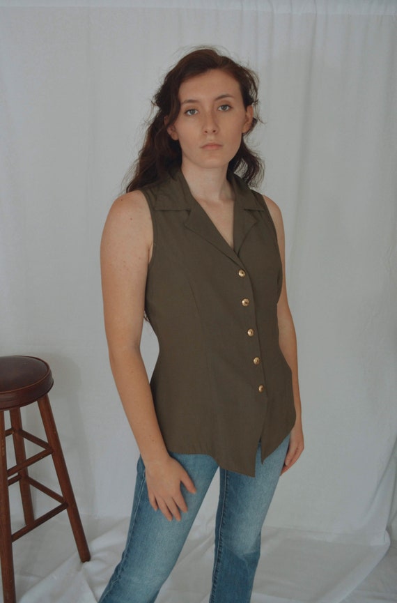 Vintage Green Button Down Military Top | Francine… - image 7