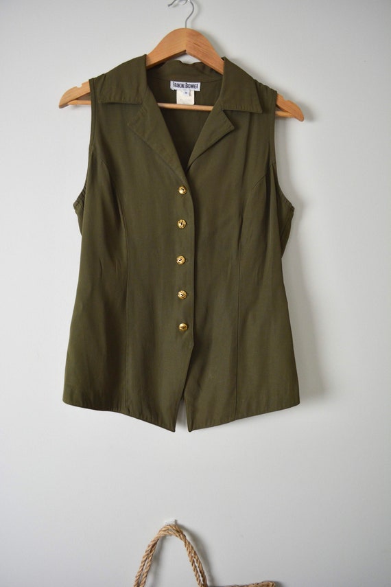 Vintage Green Button Down Military Top | Francine… - image 3