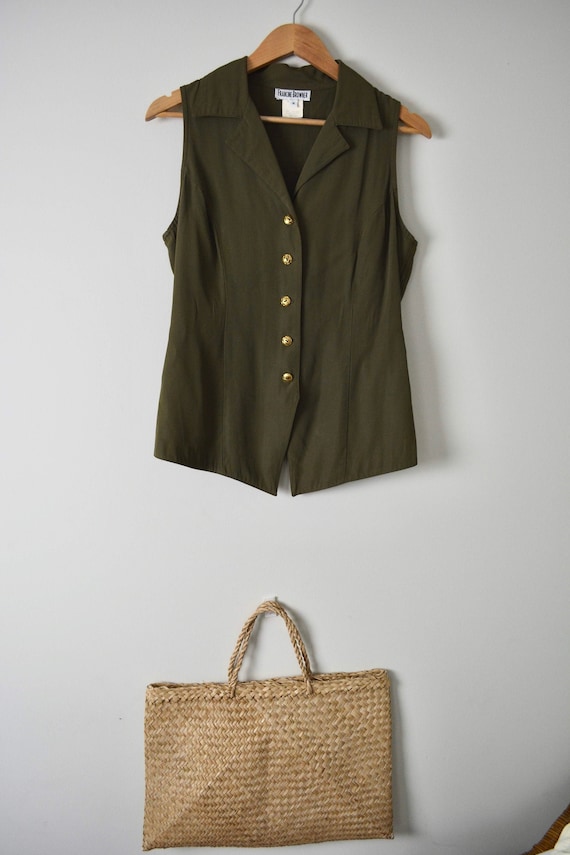 Vintage Green Button Down Military Top | Francine… - image 1