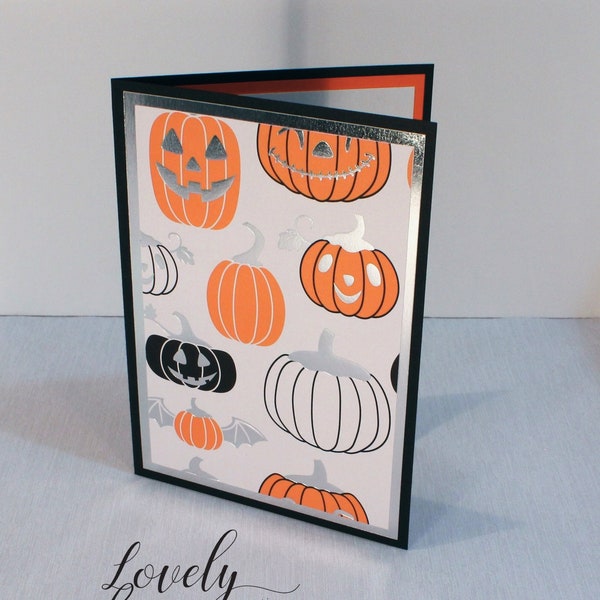 Set of 4 Halloween Foil Pumpkin Cards, Greeting Card Set, Pumpkins, Halloween, Handmade Cards, Gift