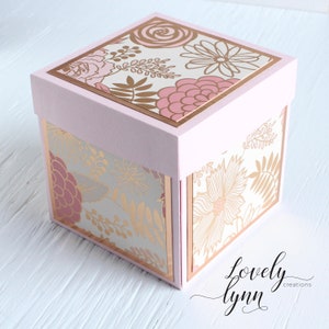 Rose Gold & Blush Explosion Box, Photo Keepsake, Memory Box, Exploding Box, Wedding Gift image 1